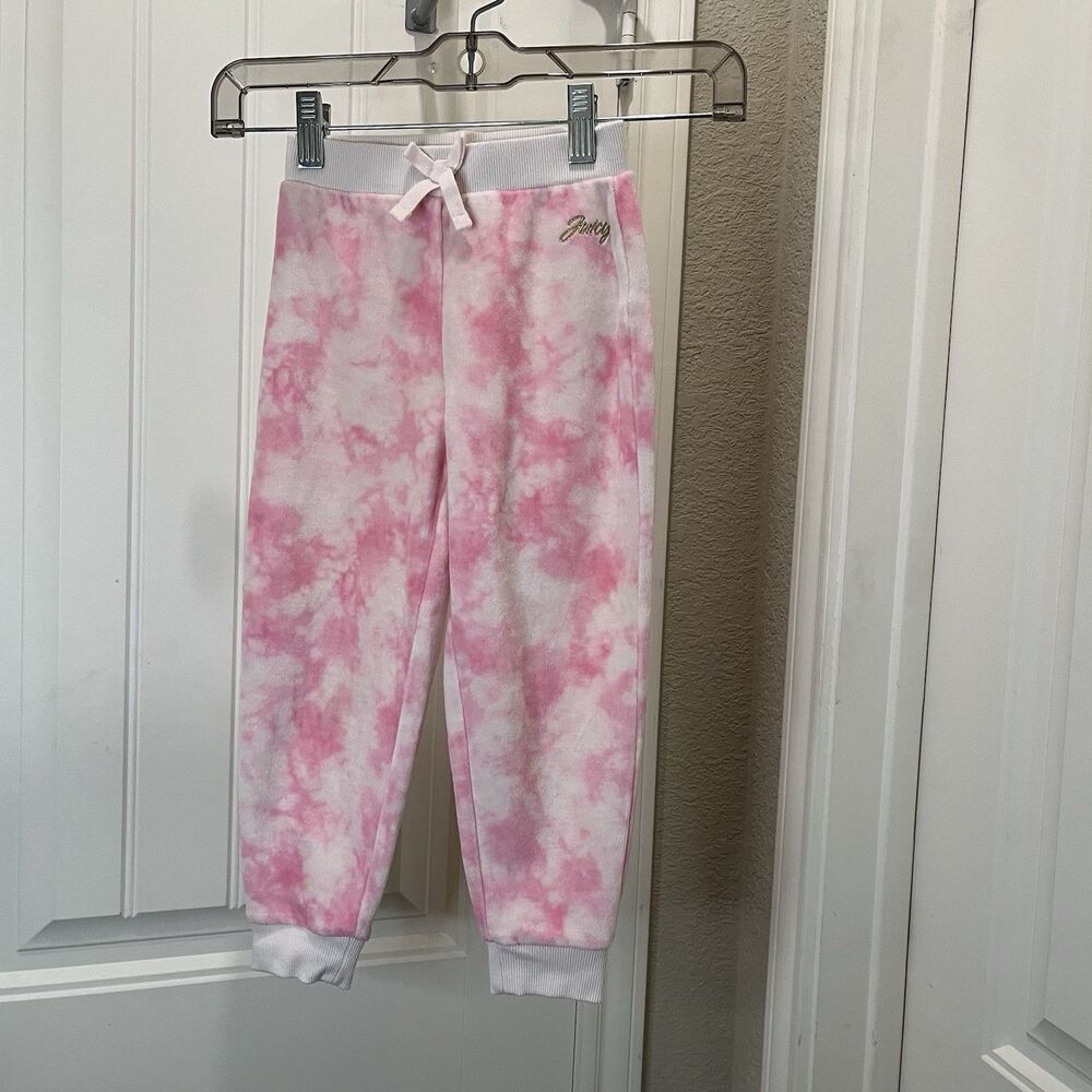 Juicy Couture Pink Tie Dye Velour Pull On Jogger Sweatpants Kids Youth Size 4T